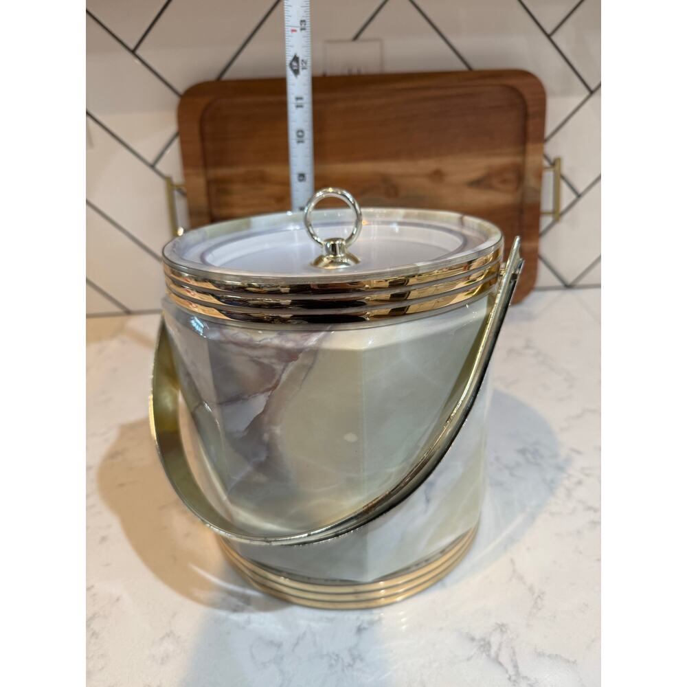 vintage mid-century modern insulated ice bucket faux-marble vinyl outer finish - Picture 13 of 15